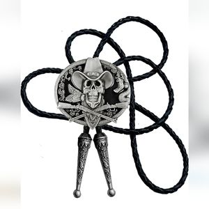 Leather Cowboy skeleton bolo tie